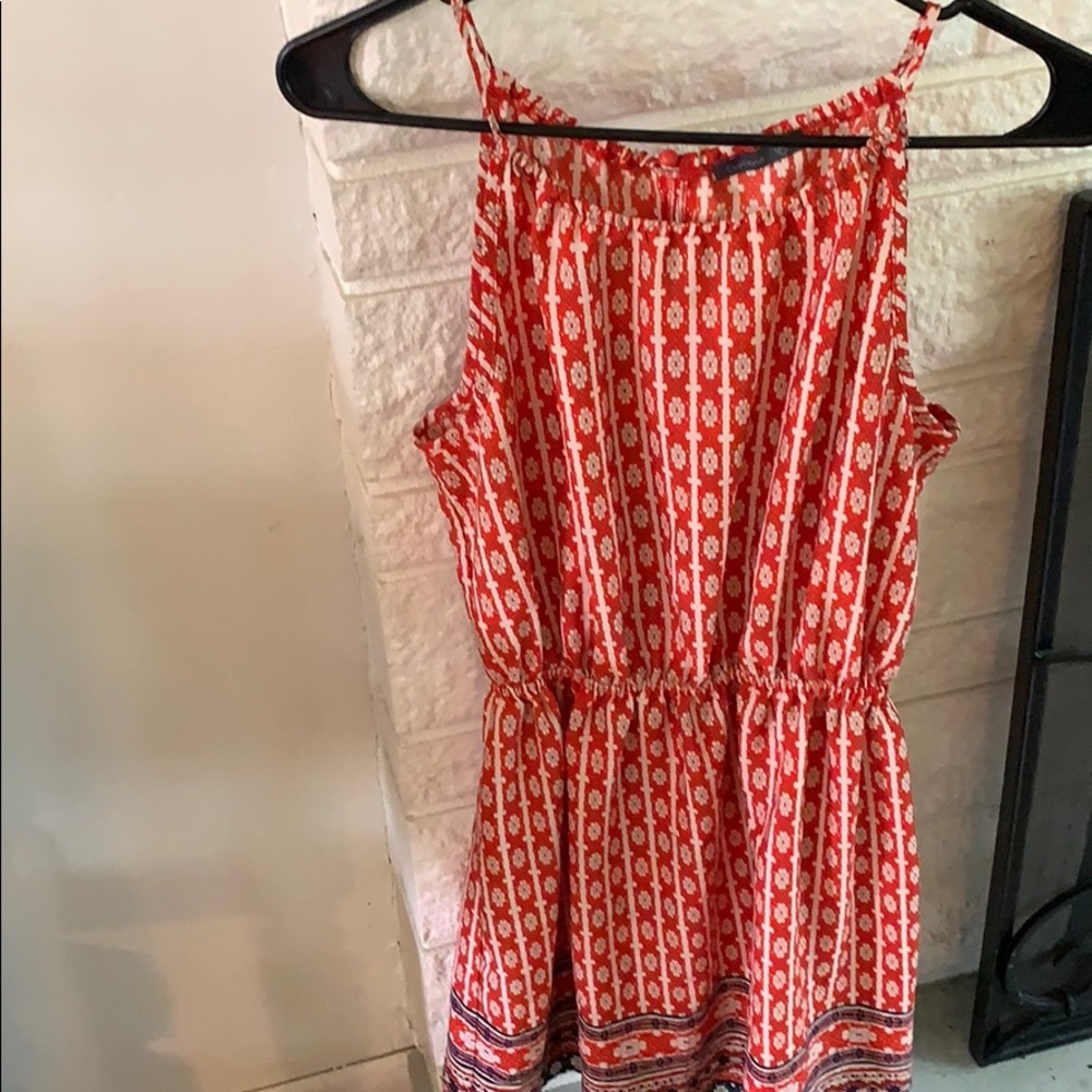 red patterned dress